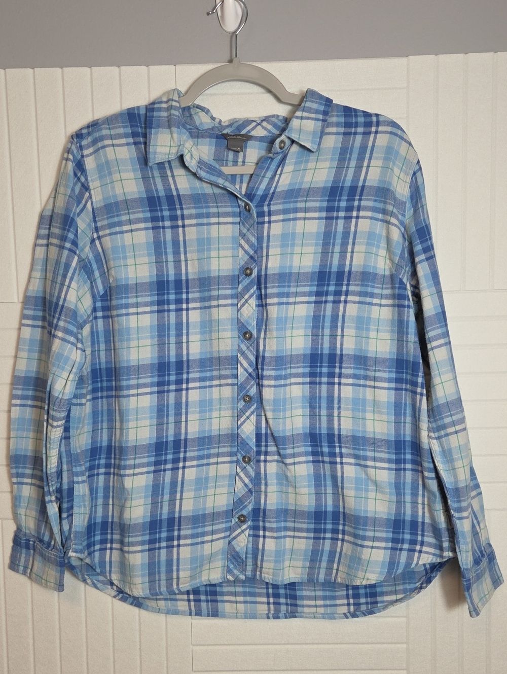 Eddie Bauer 100% Cotton Plaid Flannel Shirt Size XL Blue